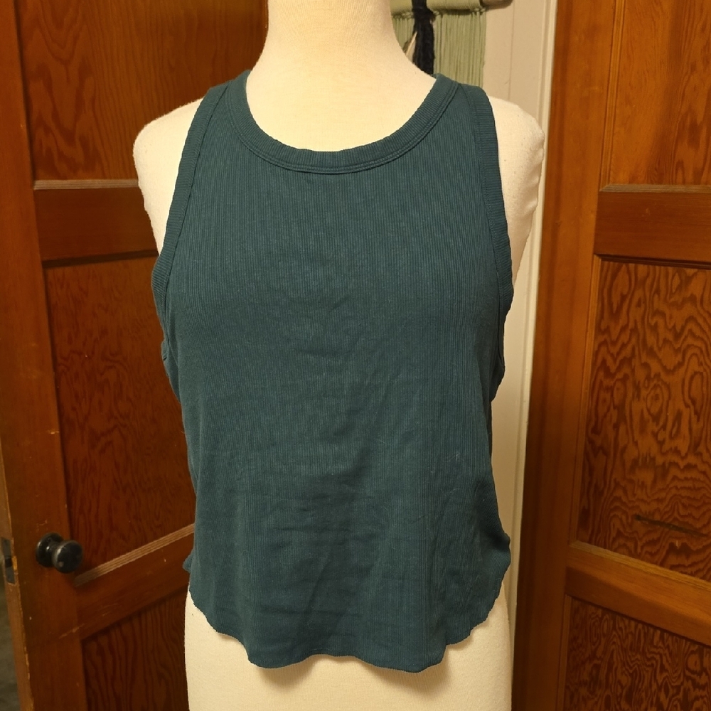 PINK Victoria's Secret Green Ribbed Crop Tank Top